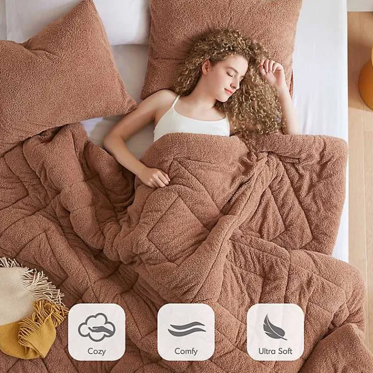 Comforters-Kirklands Home Quilted Teddy 3-pc. Full/Queen Comforter Set Brown