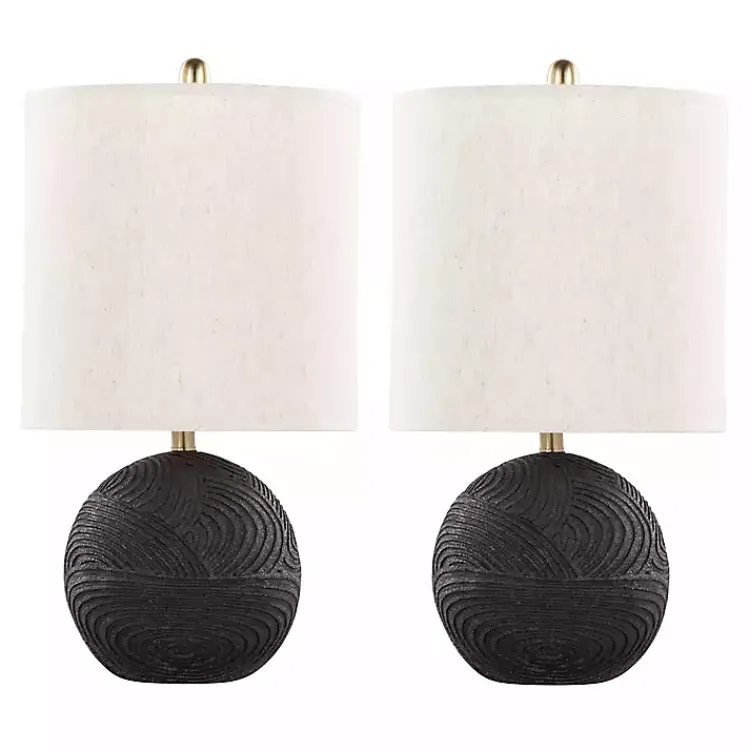 Table Lamps-Kirklands Home Matte Black Round Kona Table Lamps, Set of 2 Tan