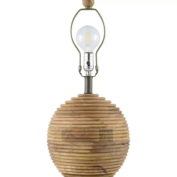 Table Lamps-Kirklands Home Acacia Wood Ribbed Polo Table Lamp Ivory