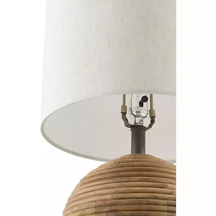 Table Lamps-Kirklands Home Acacia Wood Ribbed Polo Table Lamp Ivory