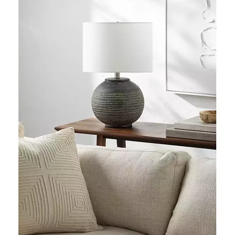 Table Lamps-Kirklands Home Black Ceramic Carved Lyon Table Lamp White