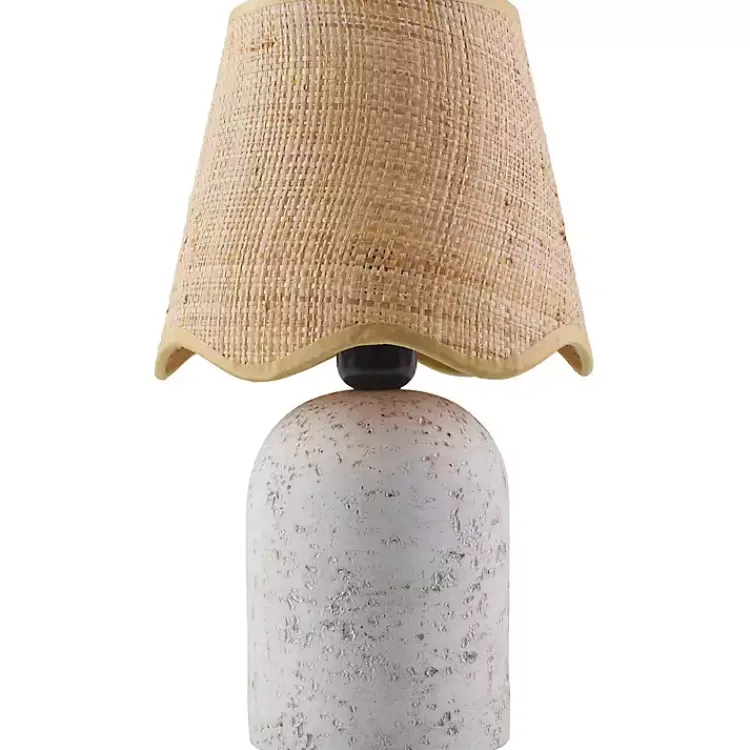 Table Lamps-Kirklands Home Faux Stone Table Lamp with Scalloped Shade White