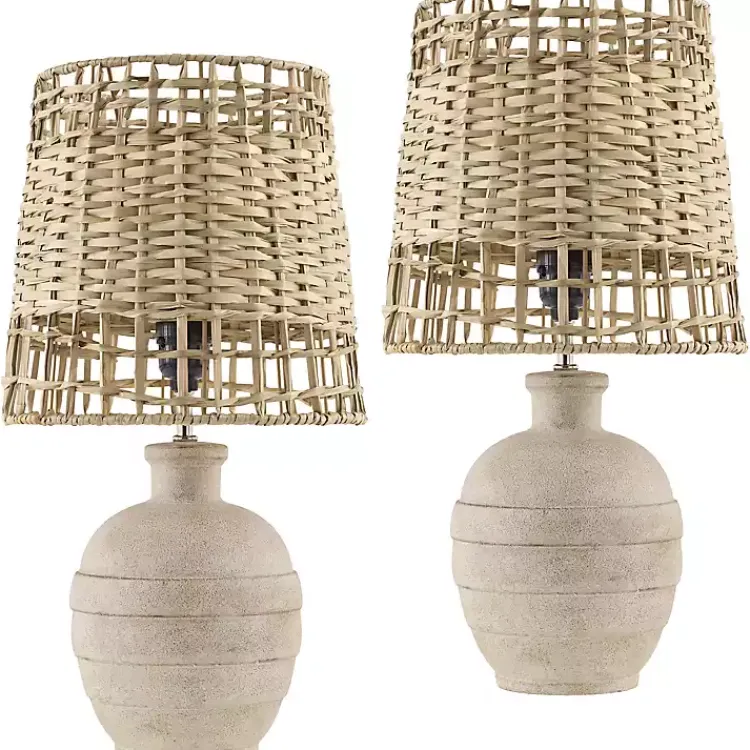 Table Lamps-Kirklands Home Natural Ceramic 2-pc. Lamps with Seagrass Shades Tan