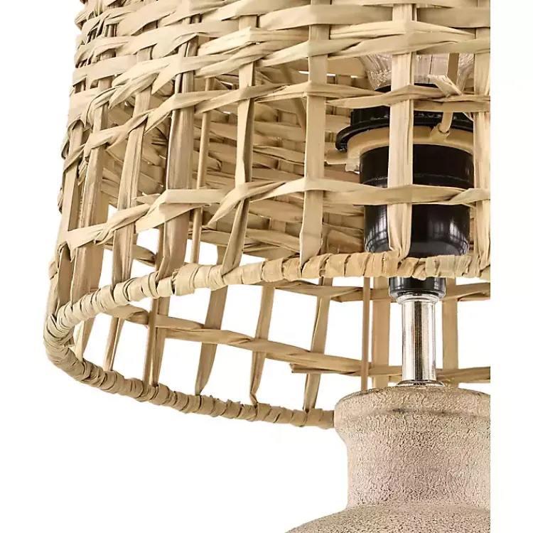 Table Lamps-Kirklands Home Natural Ceramic 2-pc. Lamps with Seagrass Shades Tan