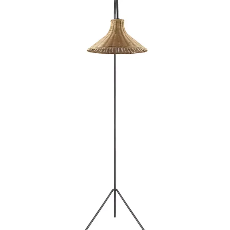 Floor Lamps-Kirklands Home Black Metal Jeri Floor Lamp with Rat Shade Tan