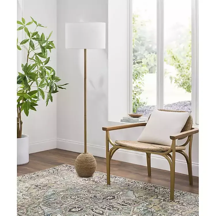 Floor Lamps-Kirklands Home Brown Woven Marni Floor Lamp White