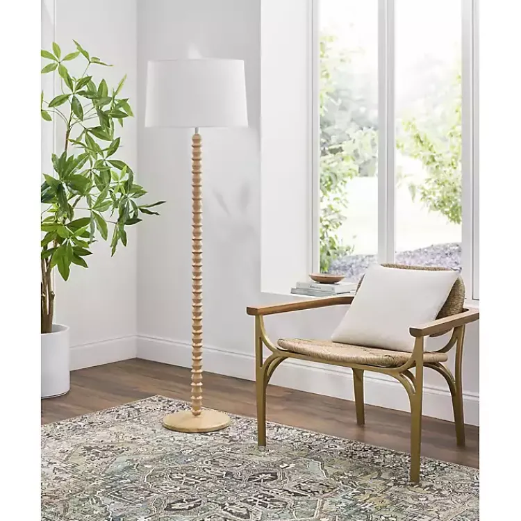 Floor Lamps-Kirklands Home Natural Wood Spindle Paduak Floor Lamp Tan