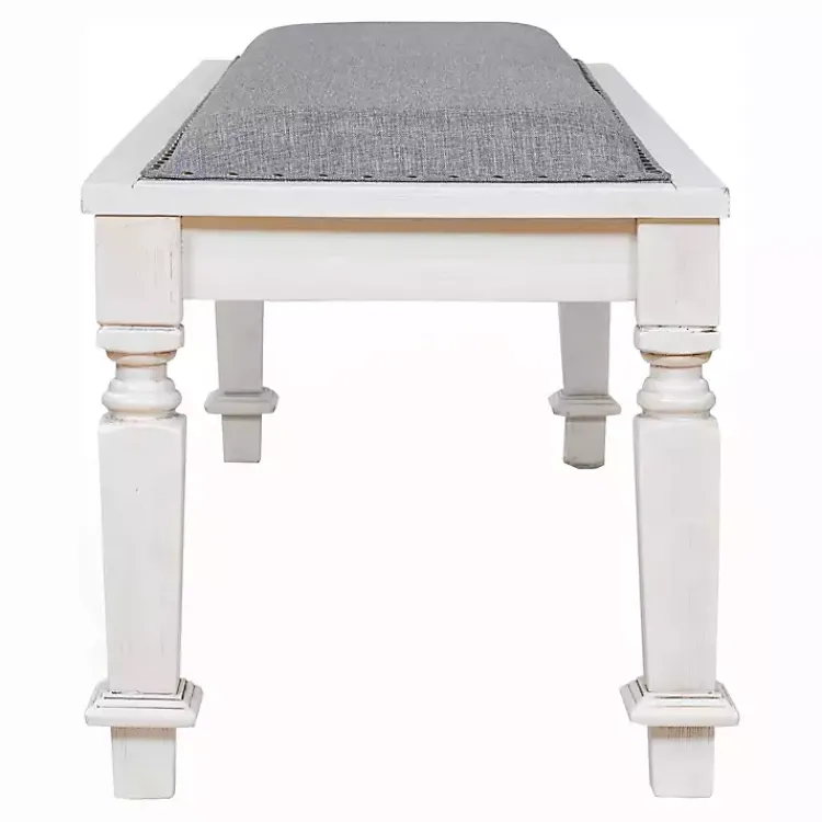 Dining Chairs-Kirklands Home Upholstered Antique White Quin Bench Gray