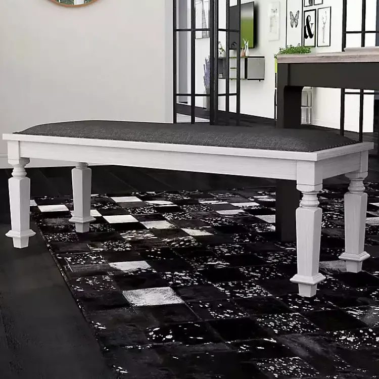 Dining Chairs-Kirklands Home Upholstered Antique White Quin Bench Gray