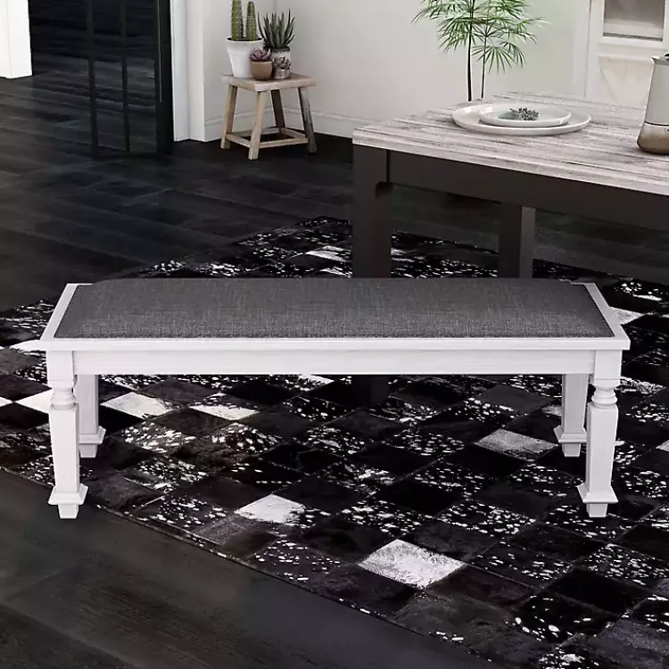 Dining Chairs-Kirklands Home Upholstered Antique White Quin Bench Gray