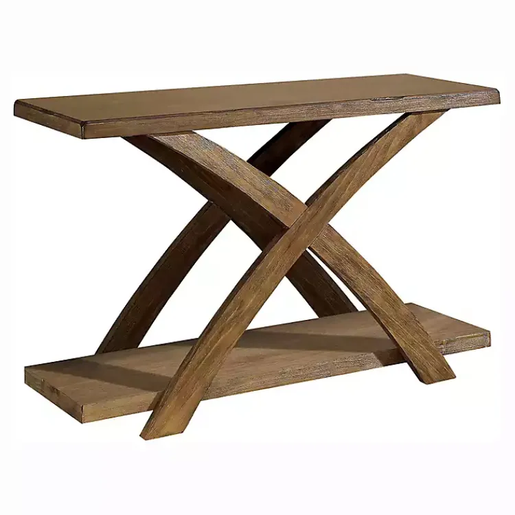 Console Tables-Kirklands Home Rustic Oak Wood Juna Console Table Brown