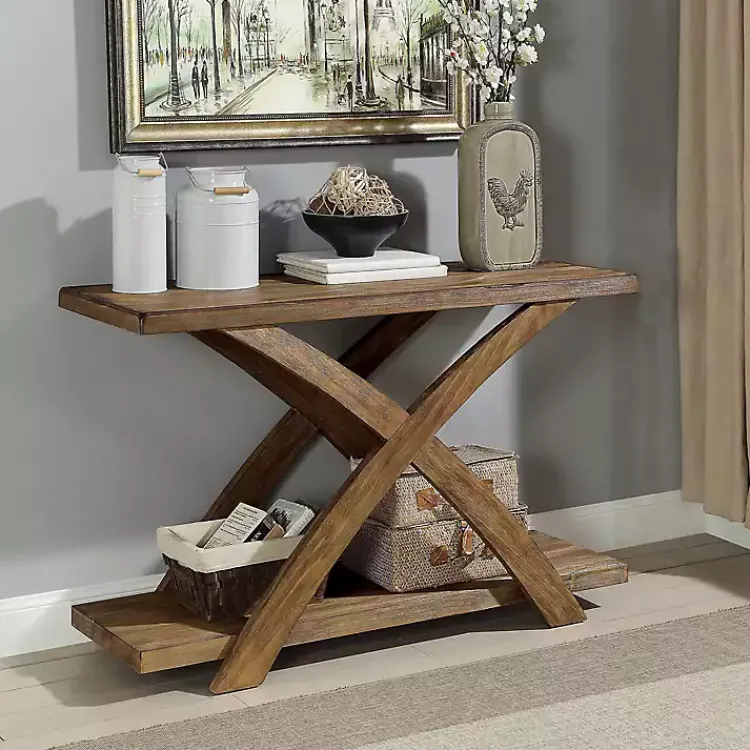 Console Tables-Kirklands Home Rustic Oak Wood Juna Console Table Brown