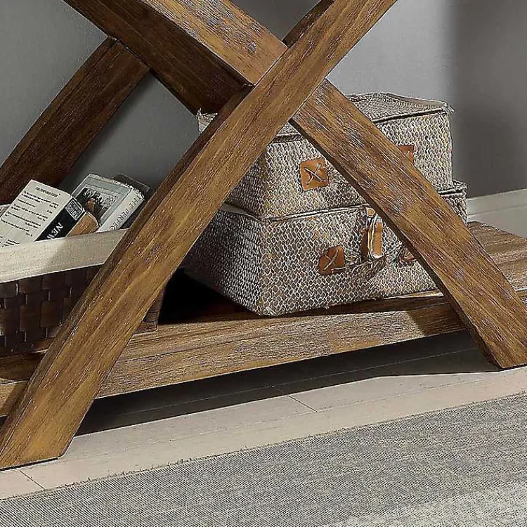 Console Tables-Kirklands Home Rustic Oak Wood Juna Console Table Brown