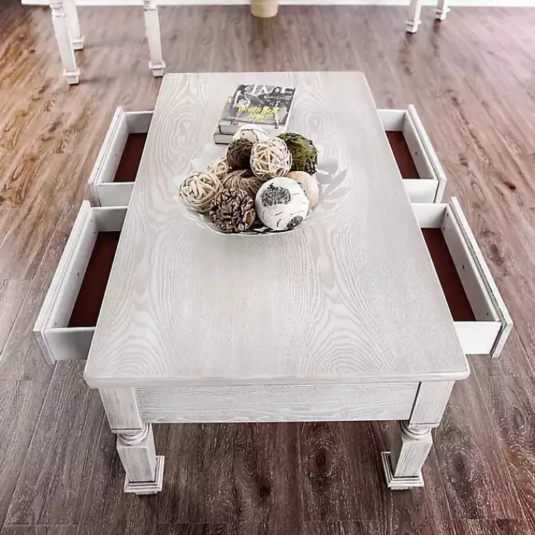 Coffee Tables-Kirklands Home Antique Wood 4-Drawer Heather Coffee Table White