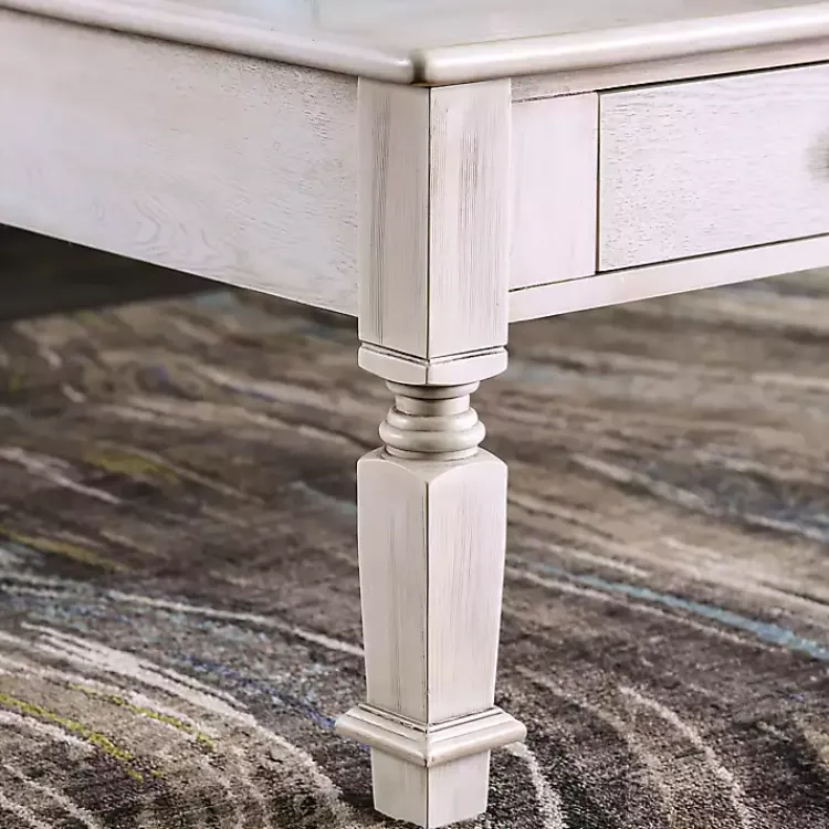 Coffee Tables-Kirklands Home Antique Wood 4-Drawer Heather Coffee Table White