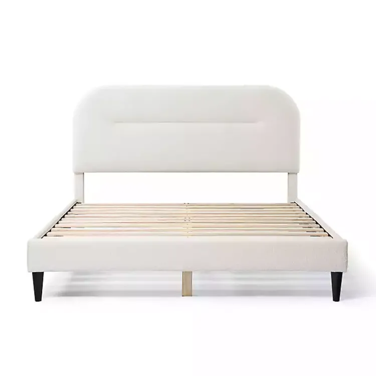 Beds & Headboards-Kirklands Home Boucle Upholstered Sara Queen Bed White