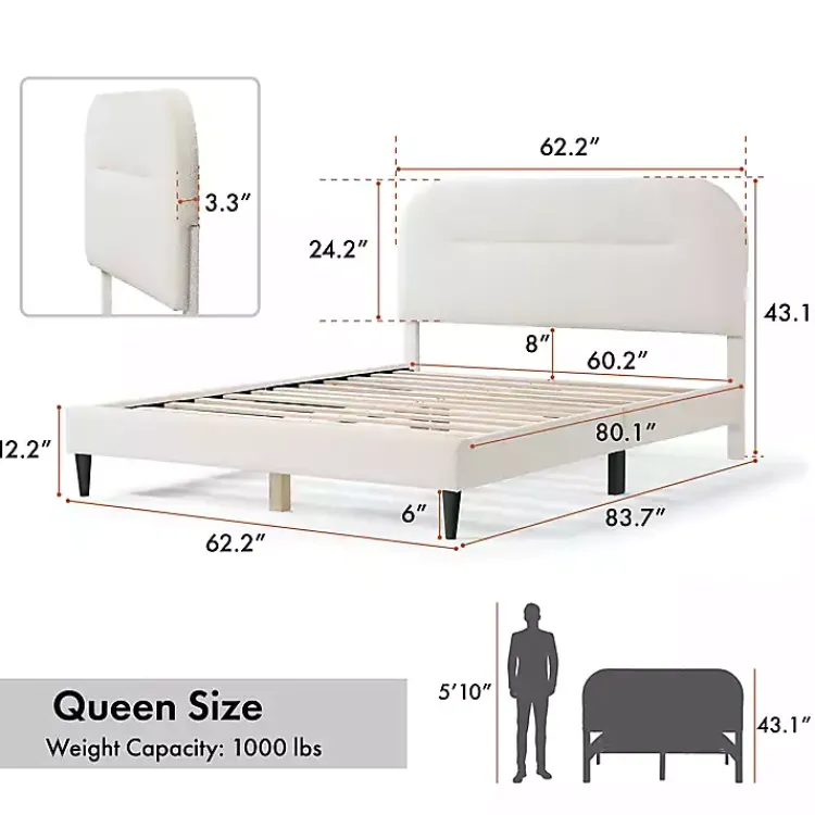 Beds & Headboards-Kirklands Home Boucle Upholstered Sara Queen Bed White