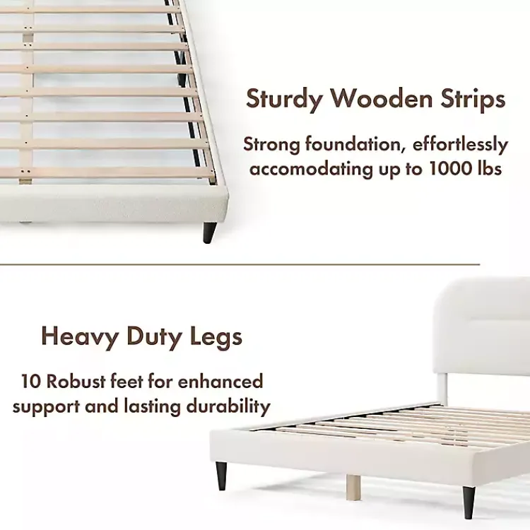 Beds & Headboards-Kirklands Home Boucle Upholstered Sara Queen Bed White