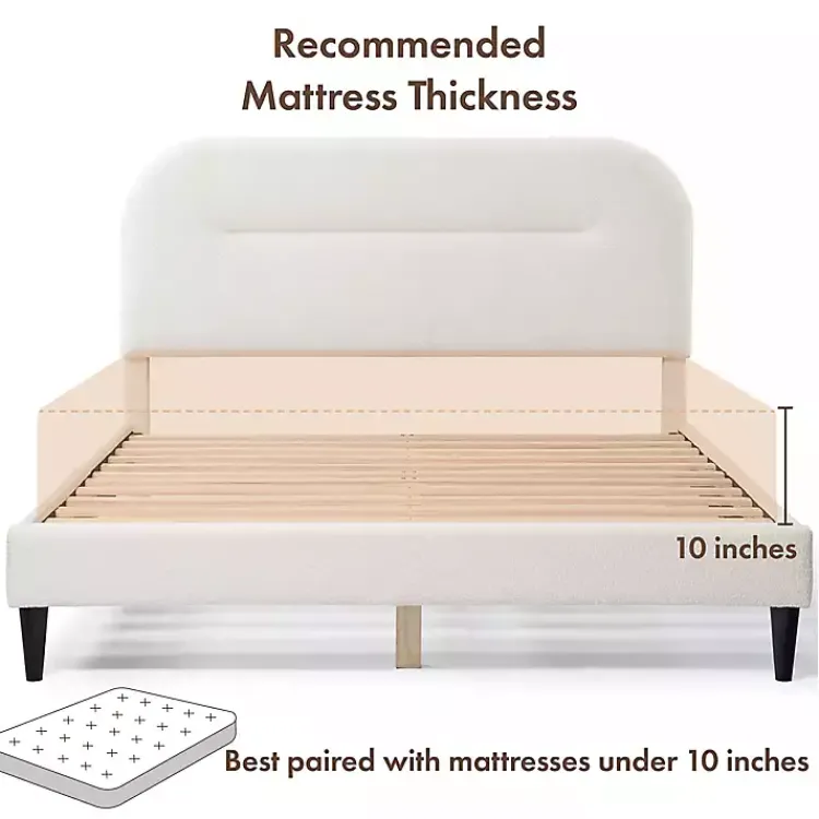 Beds & Headboards-Kirklands Home Boucle Upholstered Sara Queen Bed White