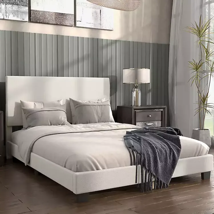 Beds & Headboards-Kirklands Home Boucle Karson Queen Platform Bed White