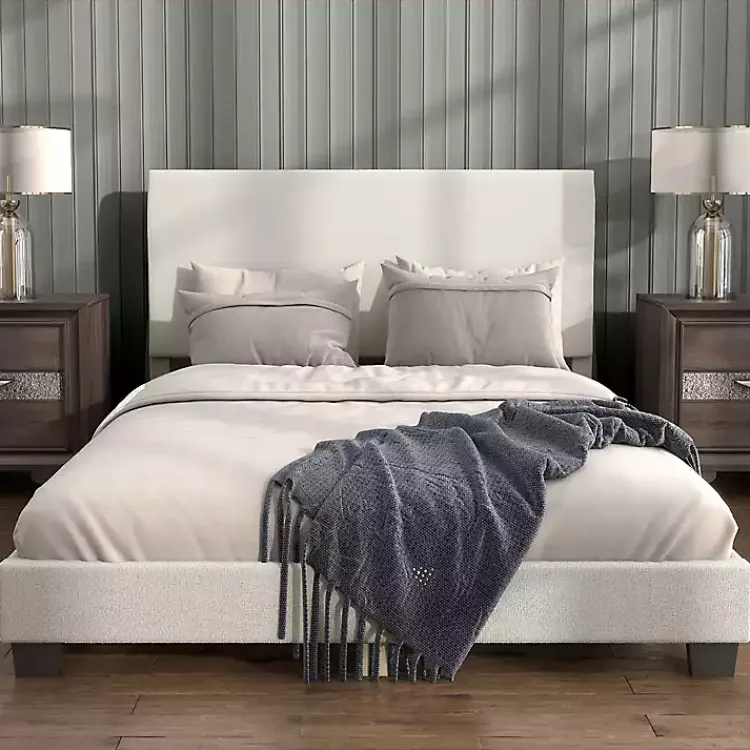 Beds & Headboards-Kirklands Home Boucle Karson Queen Platform Bed White
