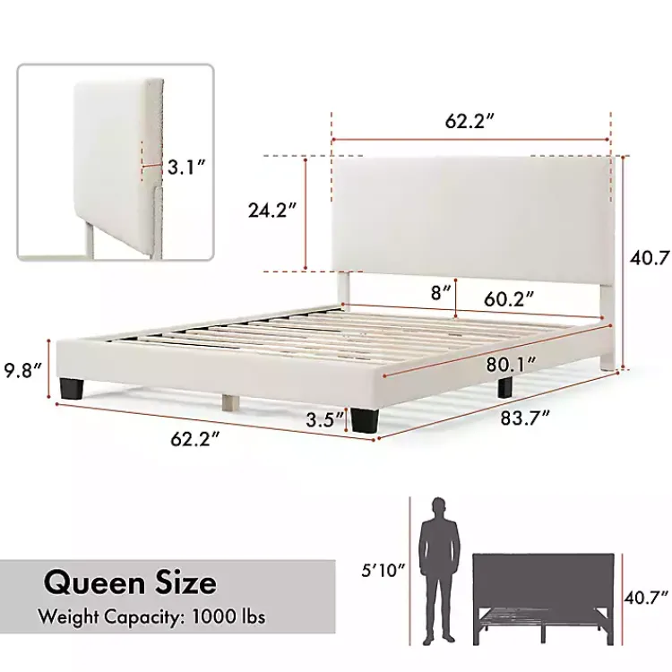 Beds & Headboards-Kirklands Home Boucle Karson Queen Platform Bed White