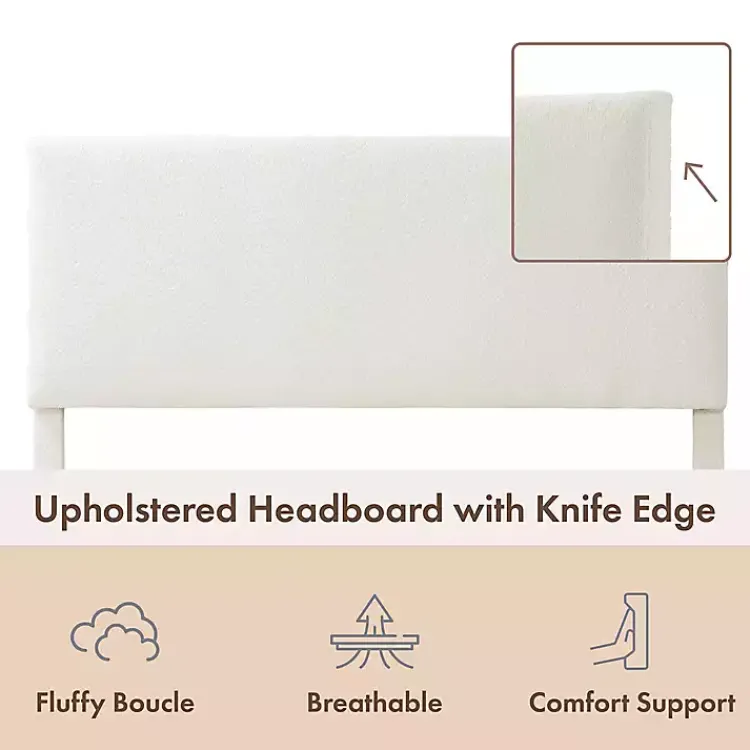 Beds & Headboards-Kirklands Home Boucle Karson Queen Platform Bed White