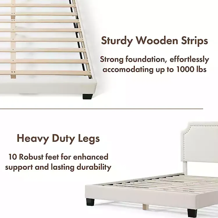 Beds & Headboards-Kirklands Home Boucle Scalloped Corey Queen Platform Bed White