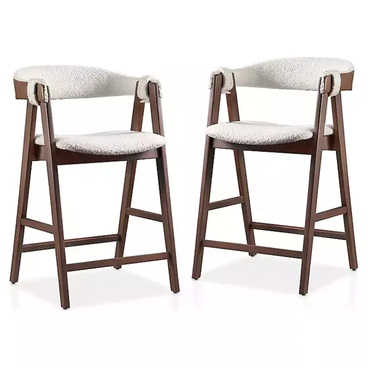 Bar Stools & Counter Height Stools-Kirklands Home Boucle Wood Penny Counter Stools, Set of 2 White