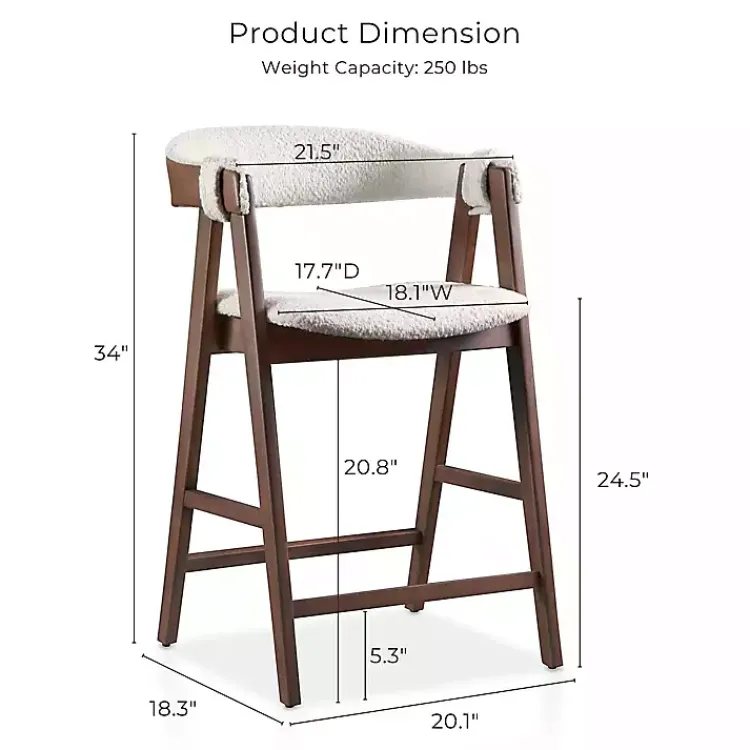 Bar Stools & Counter Height Stools-Kirklands Home Boucle Wood Penny Counter Stools, Set of 2 White