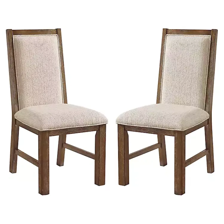 Dining Chairs-Kirklands Home Neutral Upholstered Oak Dining Chairs, Set of 2 Tan