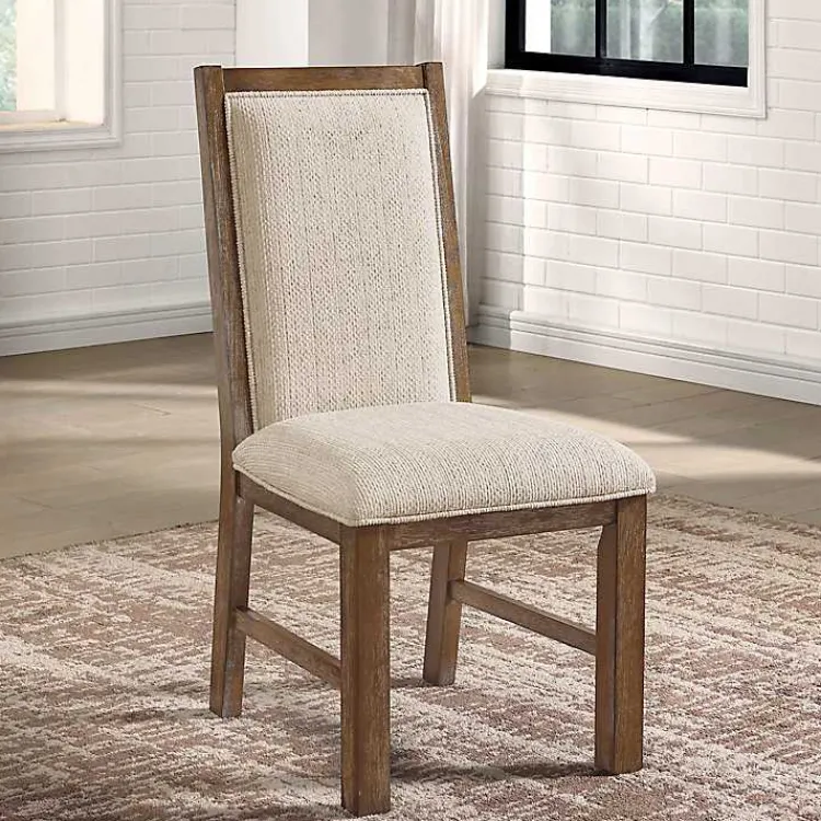 Dining Chairs-Kirklands Home Neutral Upholstered Oak Dining Chairs, Set of 2 Tan