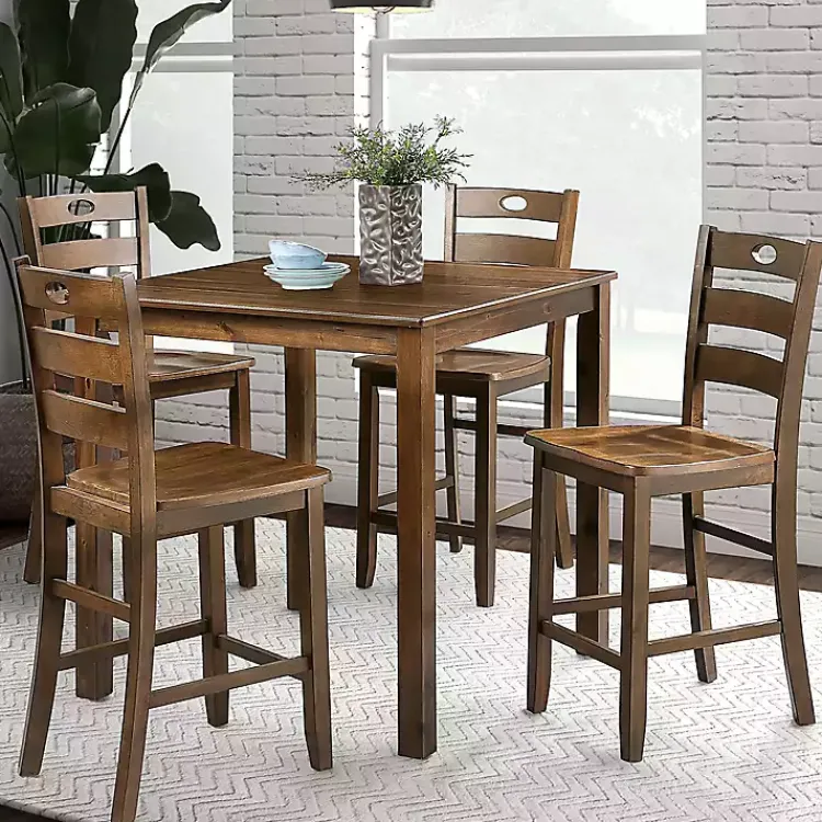 Dining Sets-Kirklands Home Walnut Wood Brooke 5-pc. Counter Height Set Brown