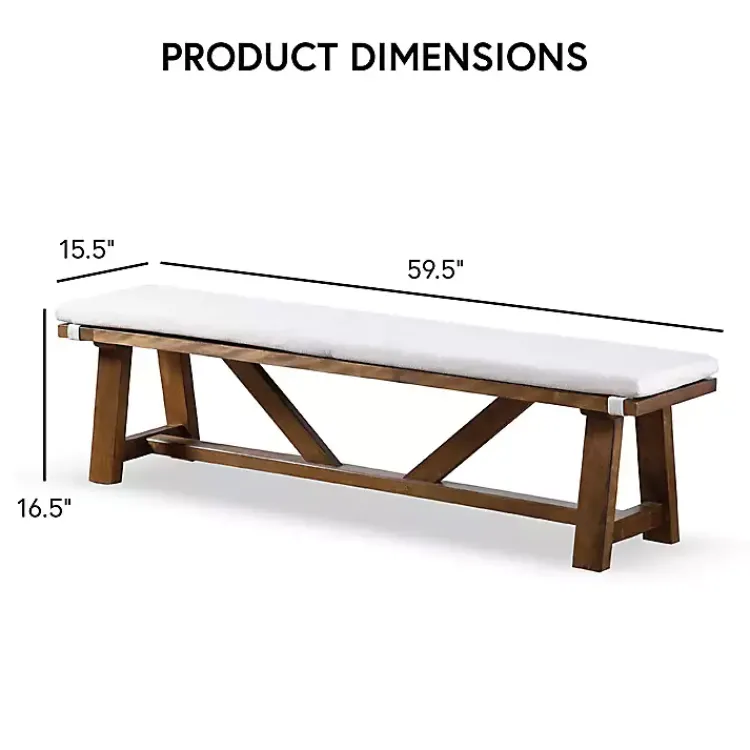 Dining Chairs-Kirklands Home Upholstered Rustic Wood Katie Dining Bench Ivory