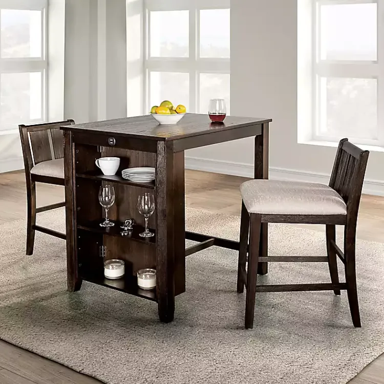 Dining Tables-Kirklands Home Dark Cherry Wood Kayla Counter Height 3-pc. Set Brown
