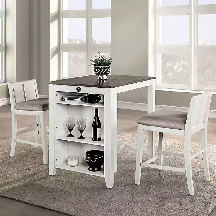 Dining Tables-Kirklands Home & Gray Wood Kayla Counter Height 3-pc. Set White