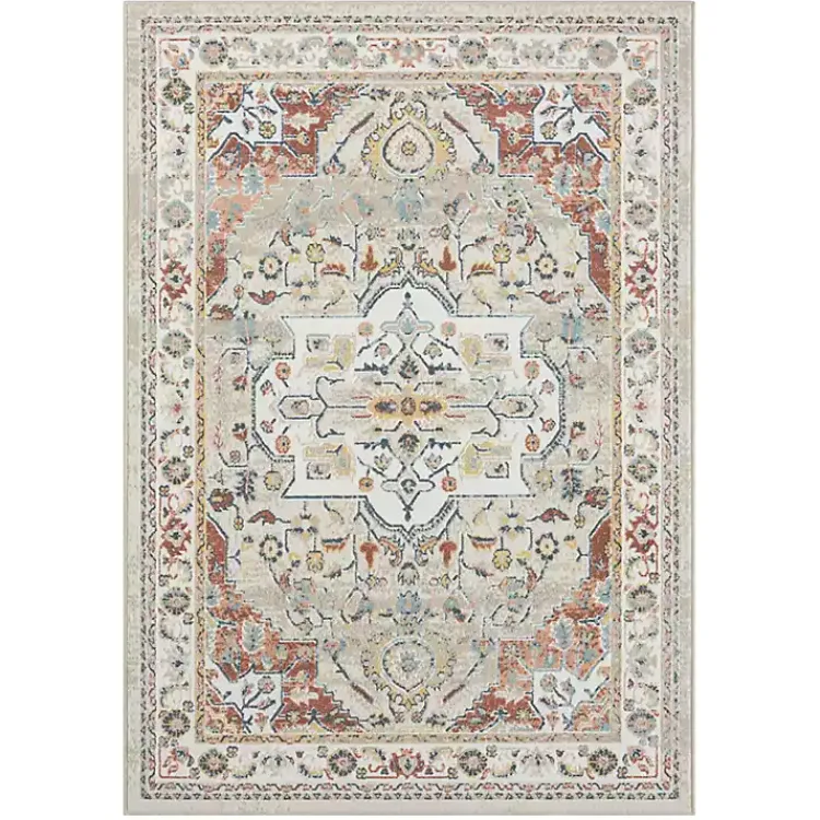 Area Rugs-Kirklands Home Medallion Rust Area Rug, 5x7 Ivory