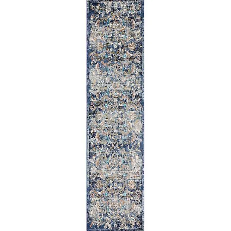 Area Rugs-Kirklands Home Navy Faded Floral Area Rug, 2x9