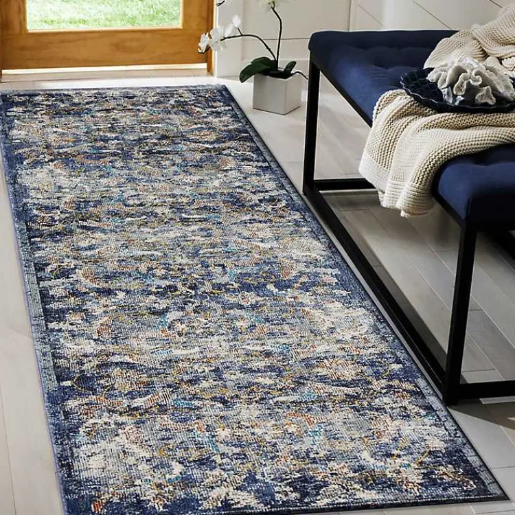 Area Rugs-Kirklands Home Navy Faded Floral Area Rug, 2x9