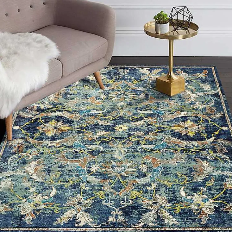 Area Rugs-Kirklands Home Navy Faded Floral Area Rug, 4x6