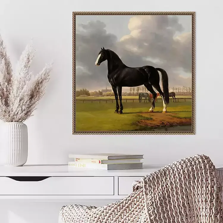 Canvas Art-Kirklands Home Black and White Horse Framed Canvas Art Print