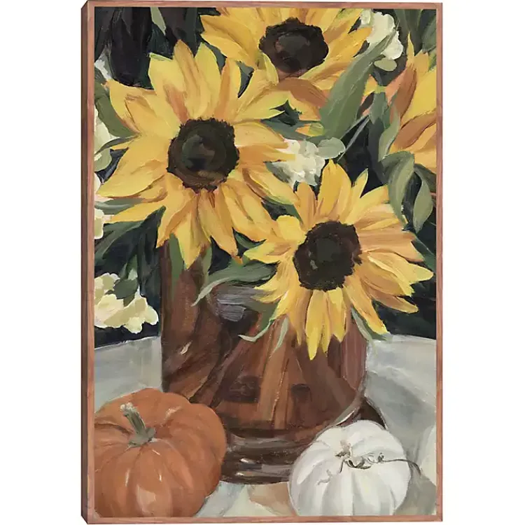 Canvas Art-Kirklands Home Sunflower Vase and Pumpkins Framed Canvas Print