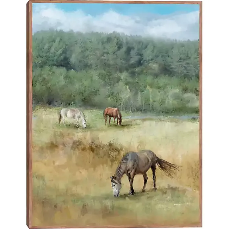 Canvas Art-Kirklands Home Three Grazing Horses Framed Canvas Art Print
