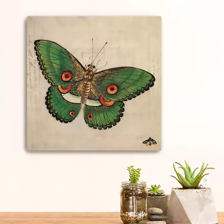 Canvas Art-Kirklands Home Green Vintage Butterfly Canvas Art Print