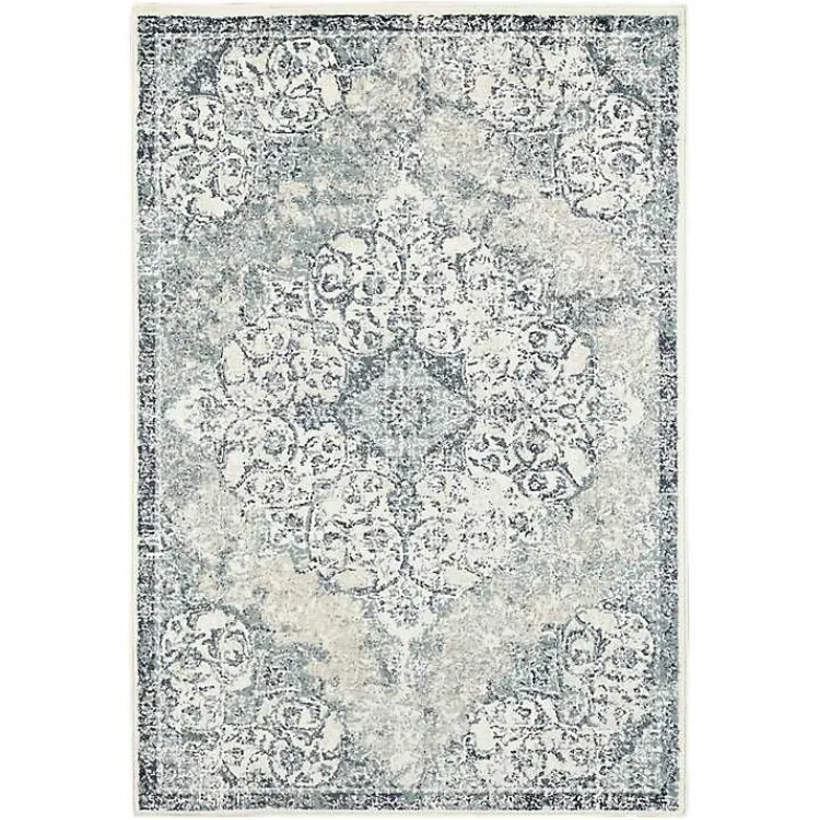 Area Rugs-Kirklands Home Cholet Ivory Blue Medallion Area Rug, 5x7