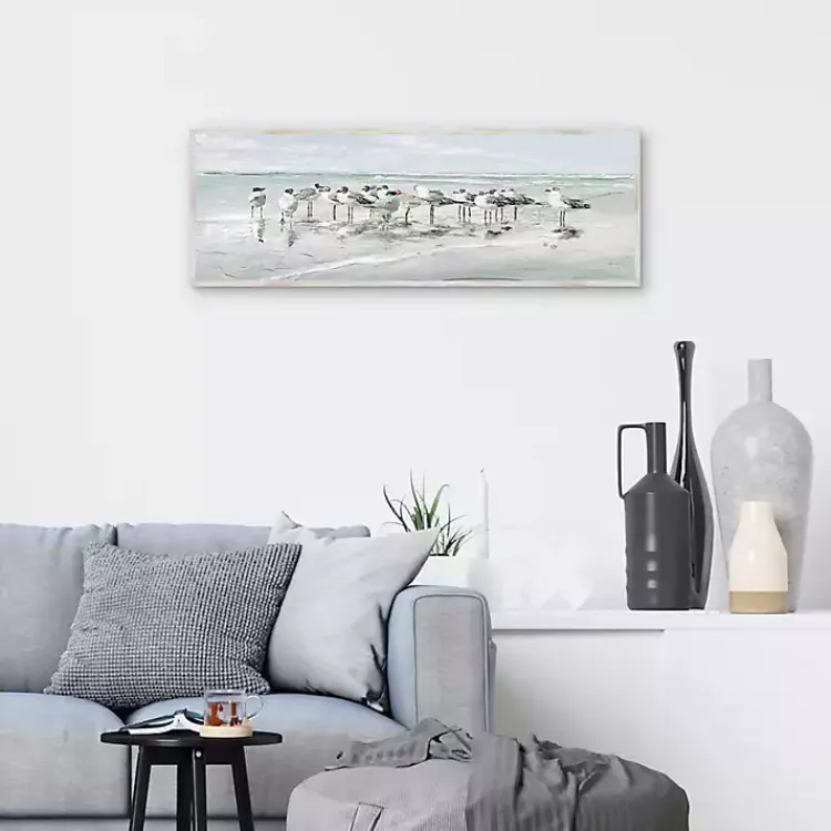 Canvas Art-Kirklands Home Seagull Gathering Framed Canvas Art Print Multi