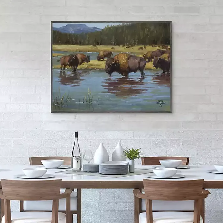 Canvas Art-Kirklands Home Buffalo Crossing Framed Canvas Art Print Multi