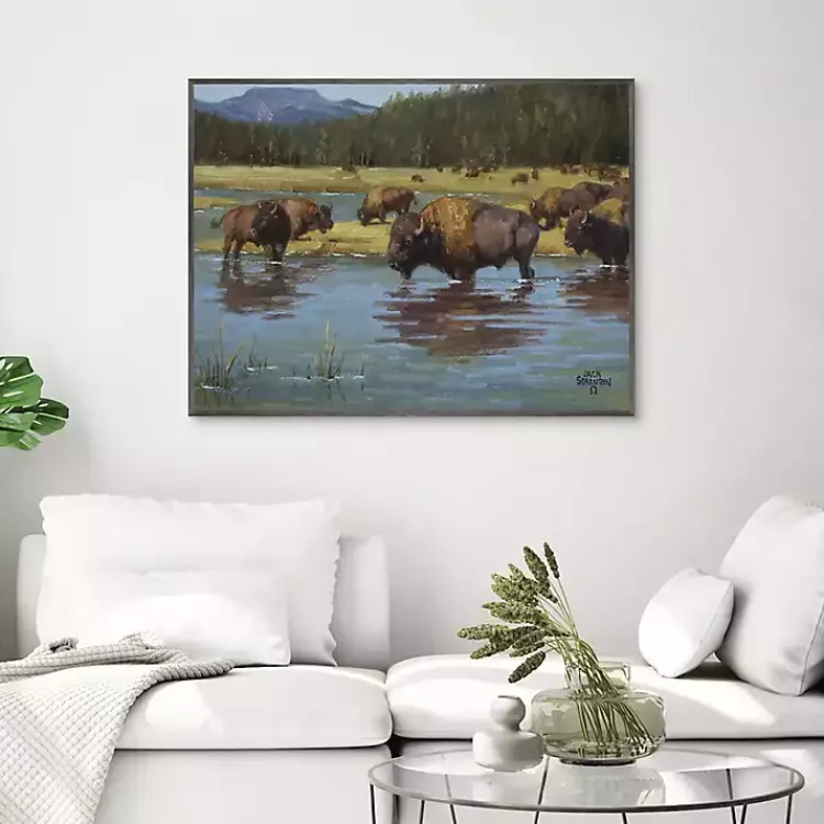 Canvas Art-Kirklands Home Buffalo Crossing Framed Canvas Art Print Multi