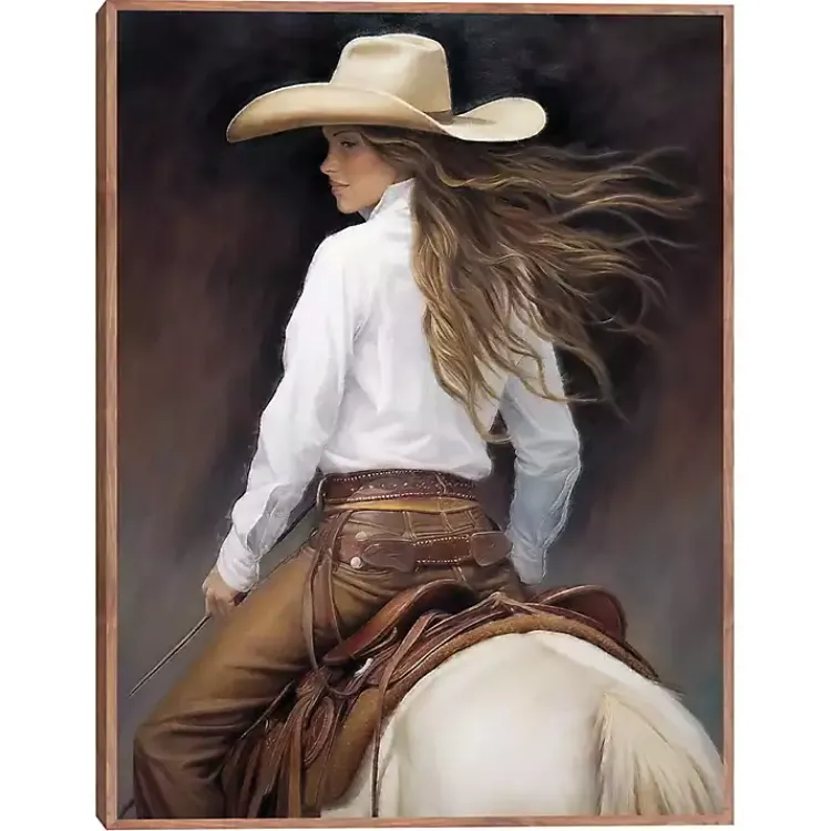 Canvas Art-Kirklands Home Cowgirl Framed Canvas Art Print Brown