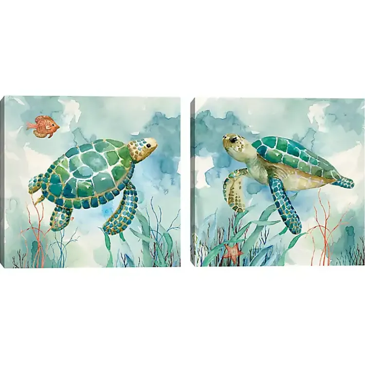 Canvas Art-Kirklands Home Coral Bay Sea Turtle Canvas Art Prints, Set of 2 Blue